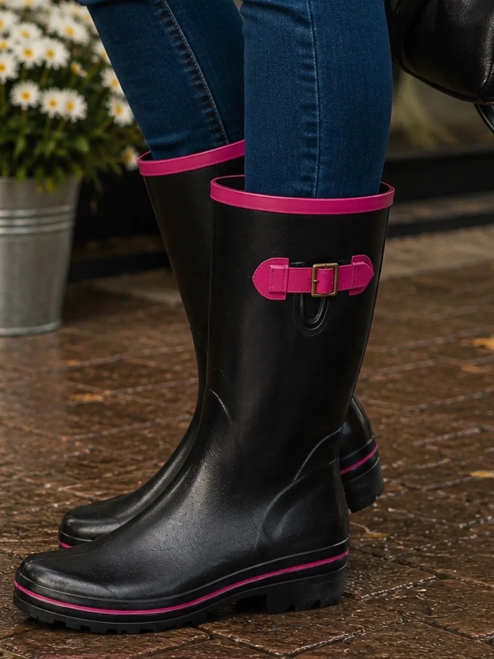 Nine West Black & Pink Rain Boots Size 7